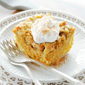 front view of pumpkin pie dump cake