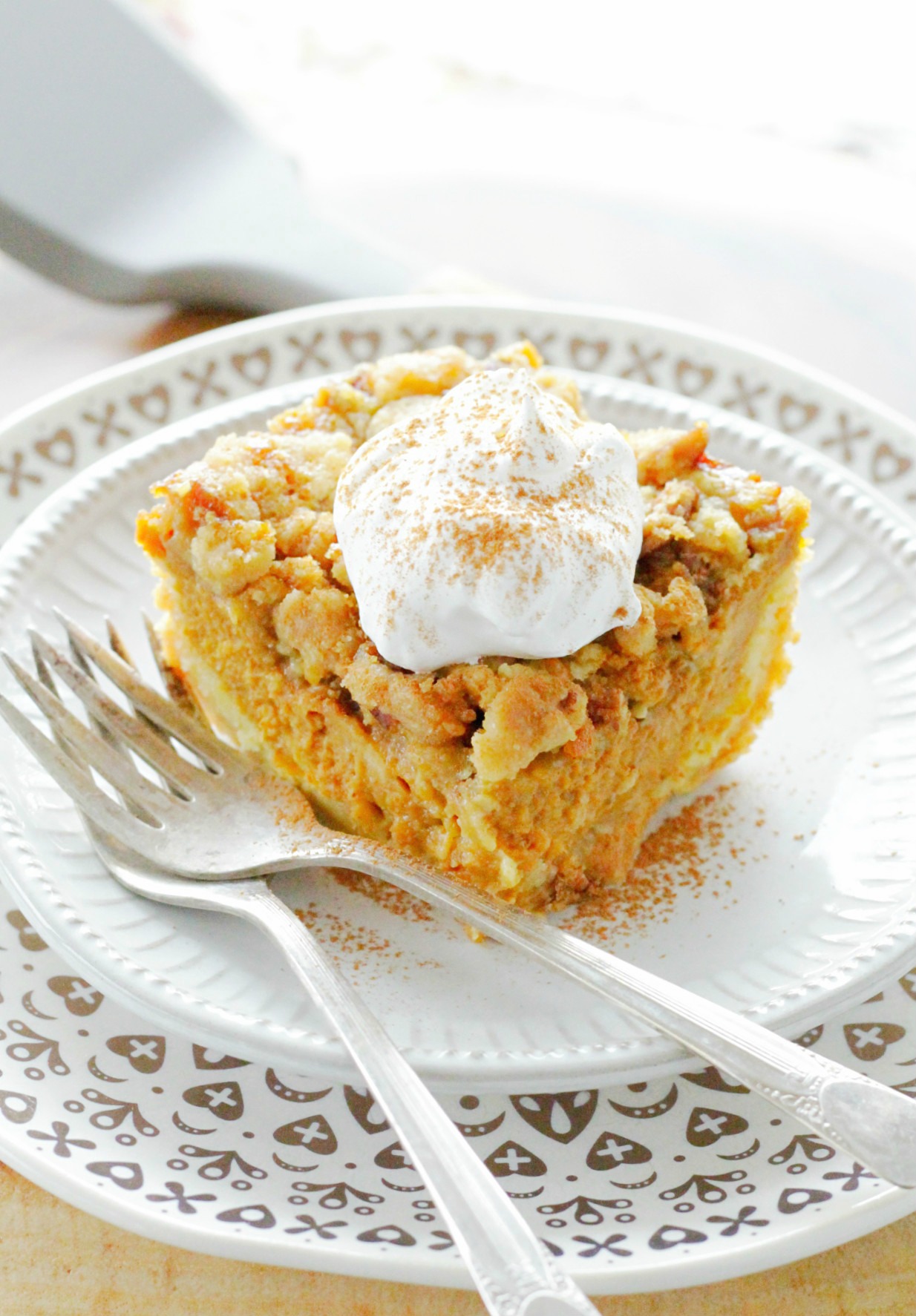 front view of pumpkin pie dump cake