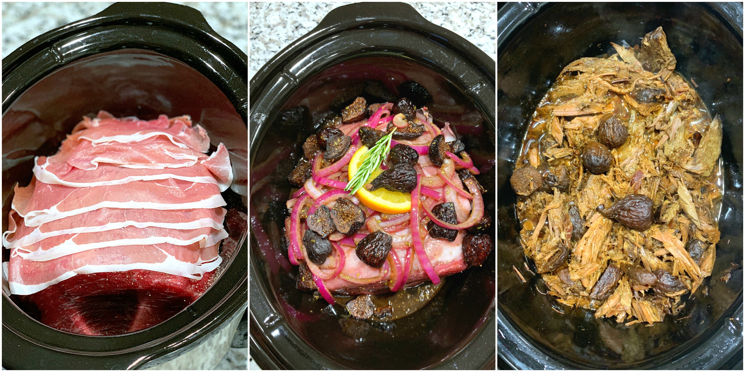 slow cooker rump roast with prosciutto and figs collage of photos