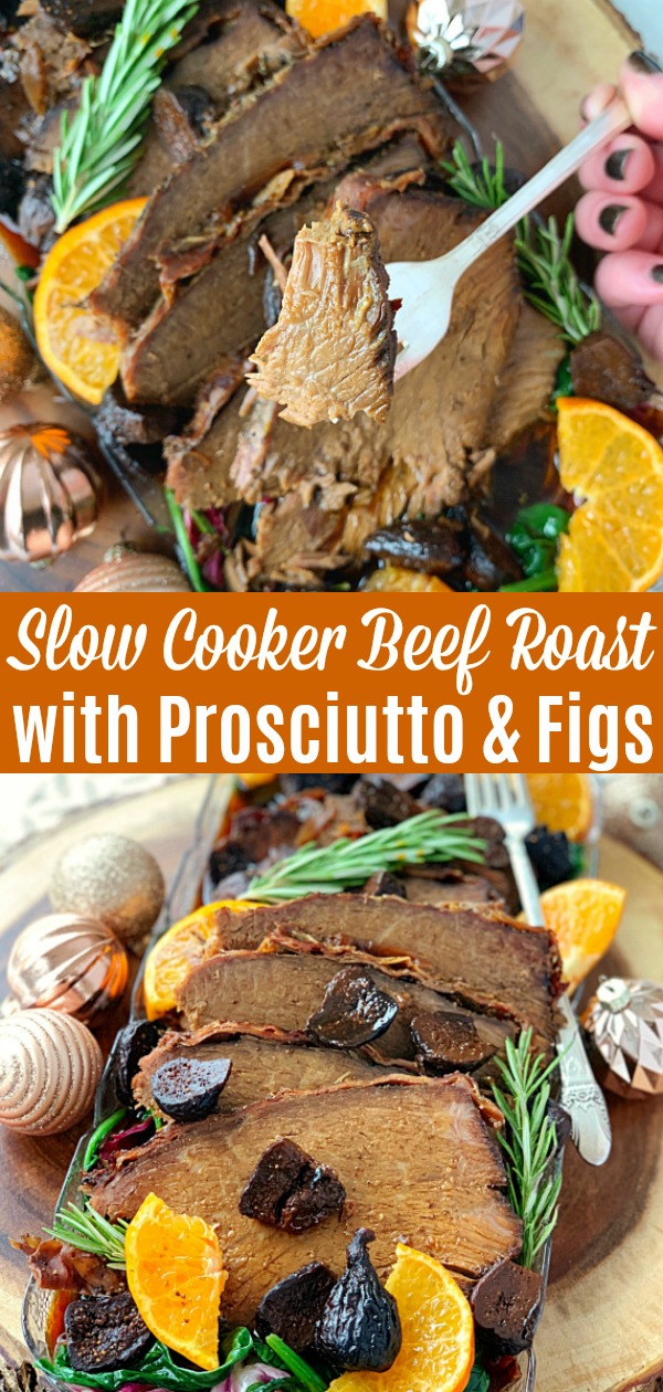Slow Cooker Rump Roast with Prosciutto and Figs | Foodtastic Mom #ad #ohiobeef #christmasroastbeefdinner #christmasroastslowcooker