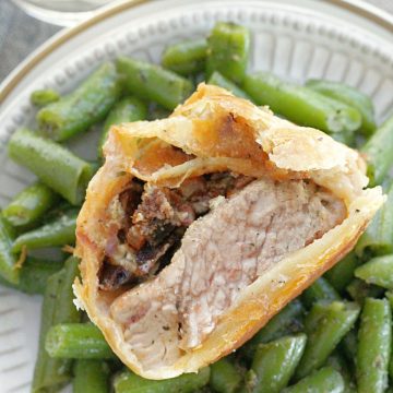 individual pork wellingtons recipe, wellington sliced in half