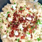 bacon apple risotto with goat cheese close up of risotto in farberware neat nest pot