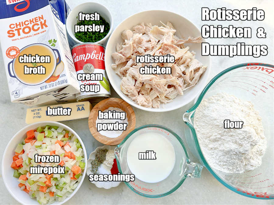 picture of ingredients needed for rotisserie chicken and dumplings