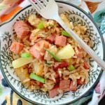 Easy and delicious fried rice recipe that is perfect for leftover ham! Save this recipe for your leftover Christmas and Easter hams.