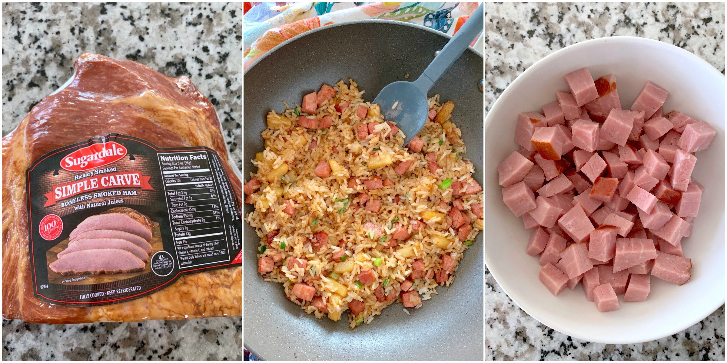 easy fried rice with ham and pineapple collage