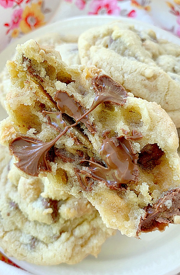 chocolate and peanut butter chip cookie broken in half