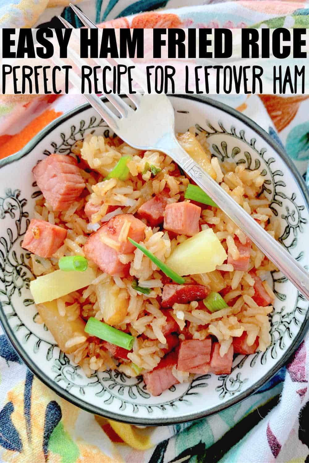 Always have an answer for 'what's for dinner tonight' with this recipe for Easy Fried Rice with Ham and Pineapple. It's a perfect recipe to use up leftover ham! via @foodtasticmom