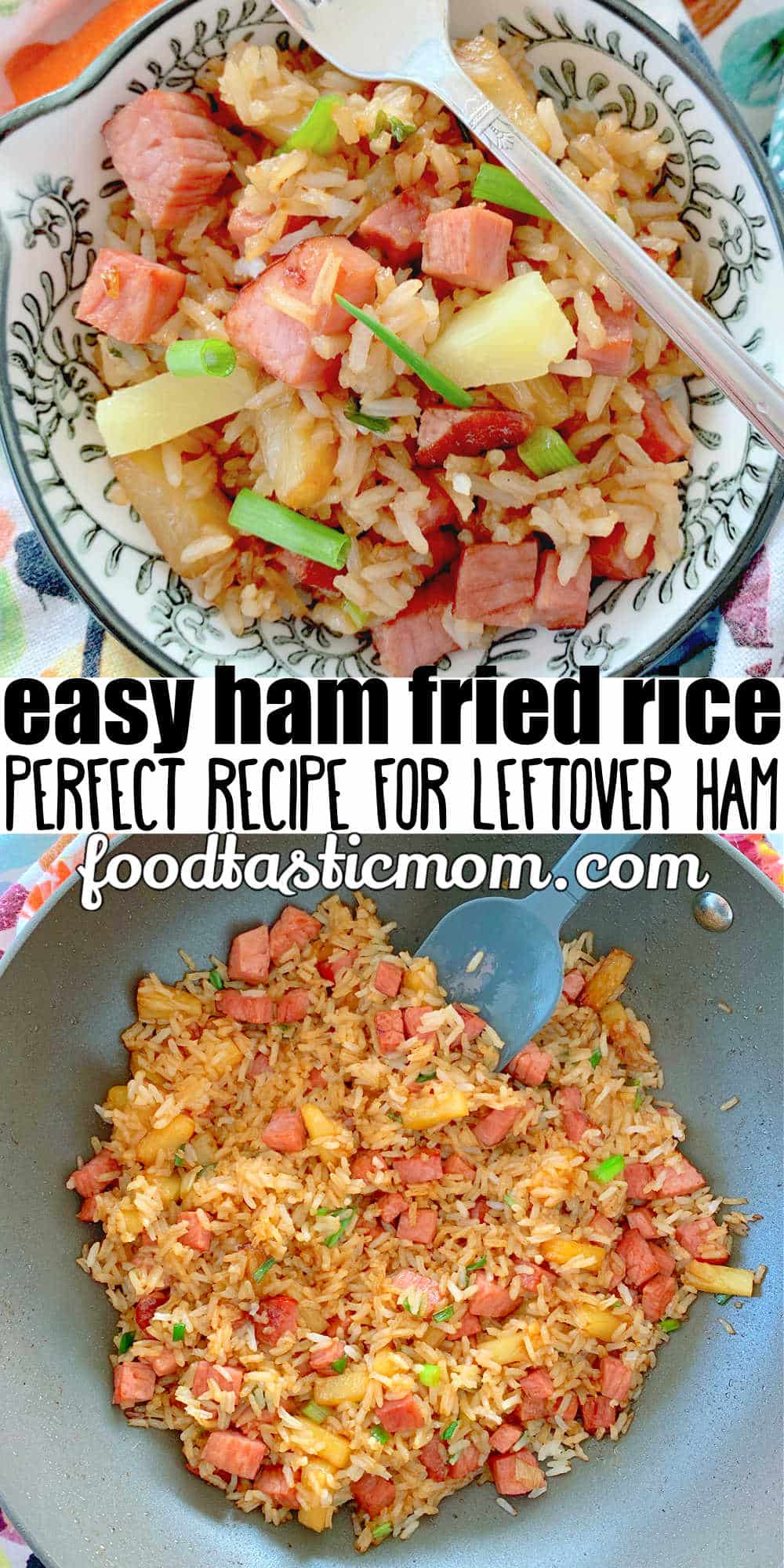 Always have an answer for 'what's for dinner tonight' with this recipe for Easy Fried Rice with Ham and Pineapple. It's a perfect recipe to use up leftover ham! via @foodtasticmom