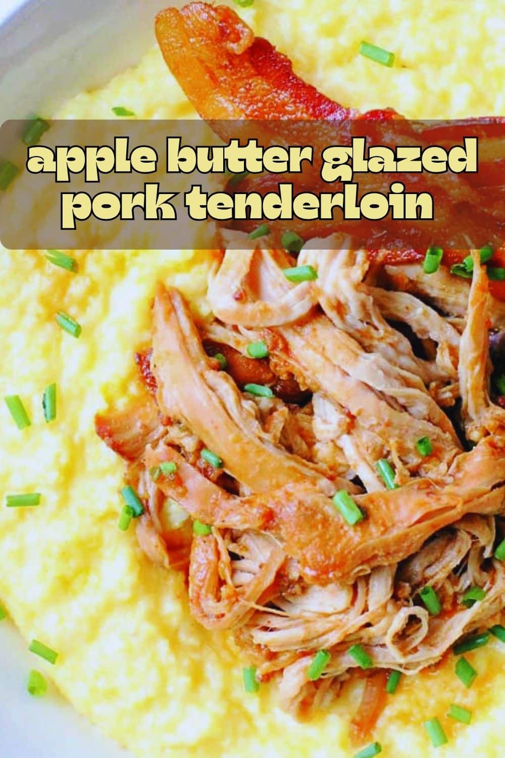 A few simple ingredients make for a standout meal with my Slow Cooker Apple Butter Glazed Pork Tenderloin served over cheesy grits with a side of bacon.&nbsp; via @foodtasticmom