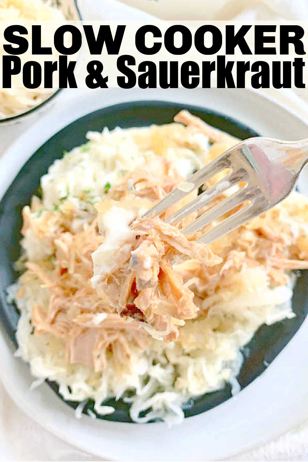 Fix this Slow Cooker Pork and Sauerkraut on New Year's Day to ensure good luck in the coming year. As a pig roots forward, so will you! via @foodtasticmom