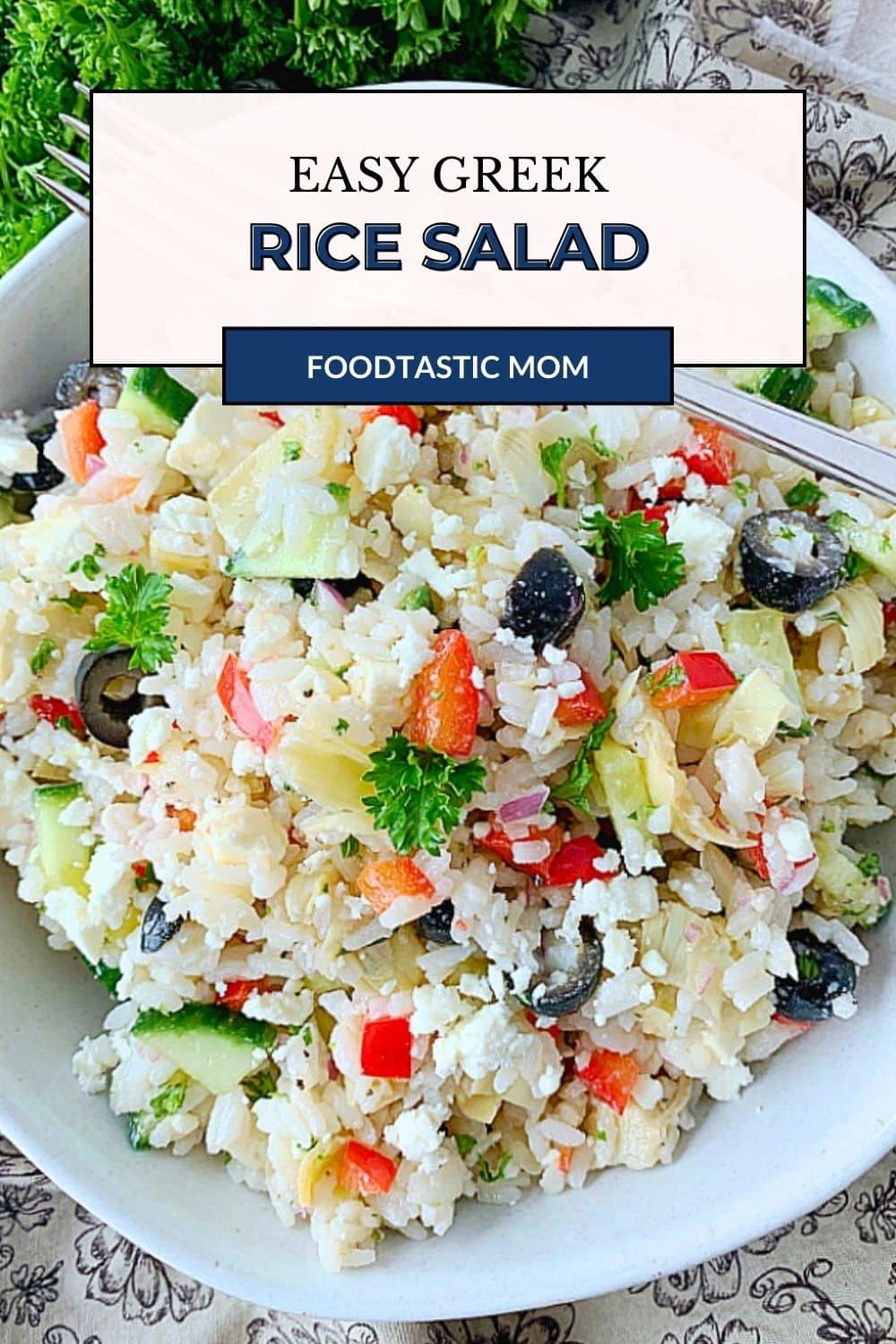 Greek Rice Salad starts with perfectly cooked rice and just might become your new favorite salad. It's also a gluten-free option to serve instead of pasta salad. via @foodtasticmom