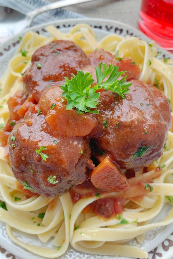 beef bourguignon meatballs close up on plate