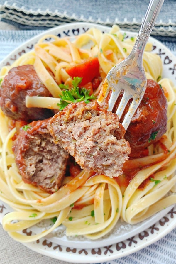 beef bourguignon meatballs on fork