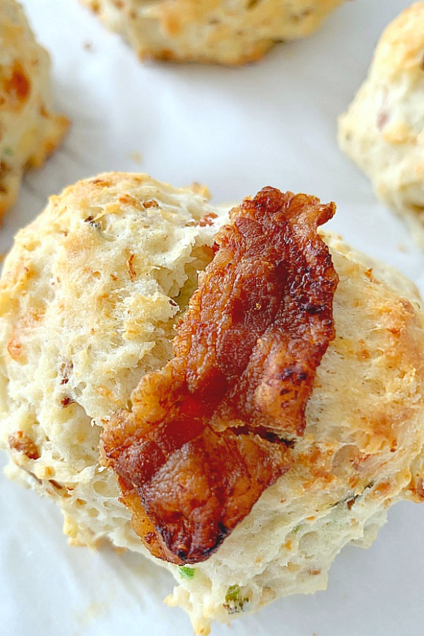 top view of scone topped with bacon