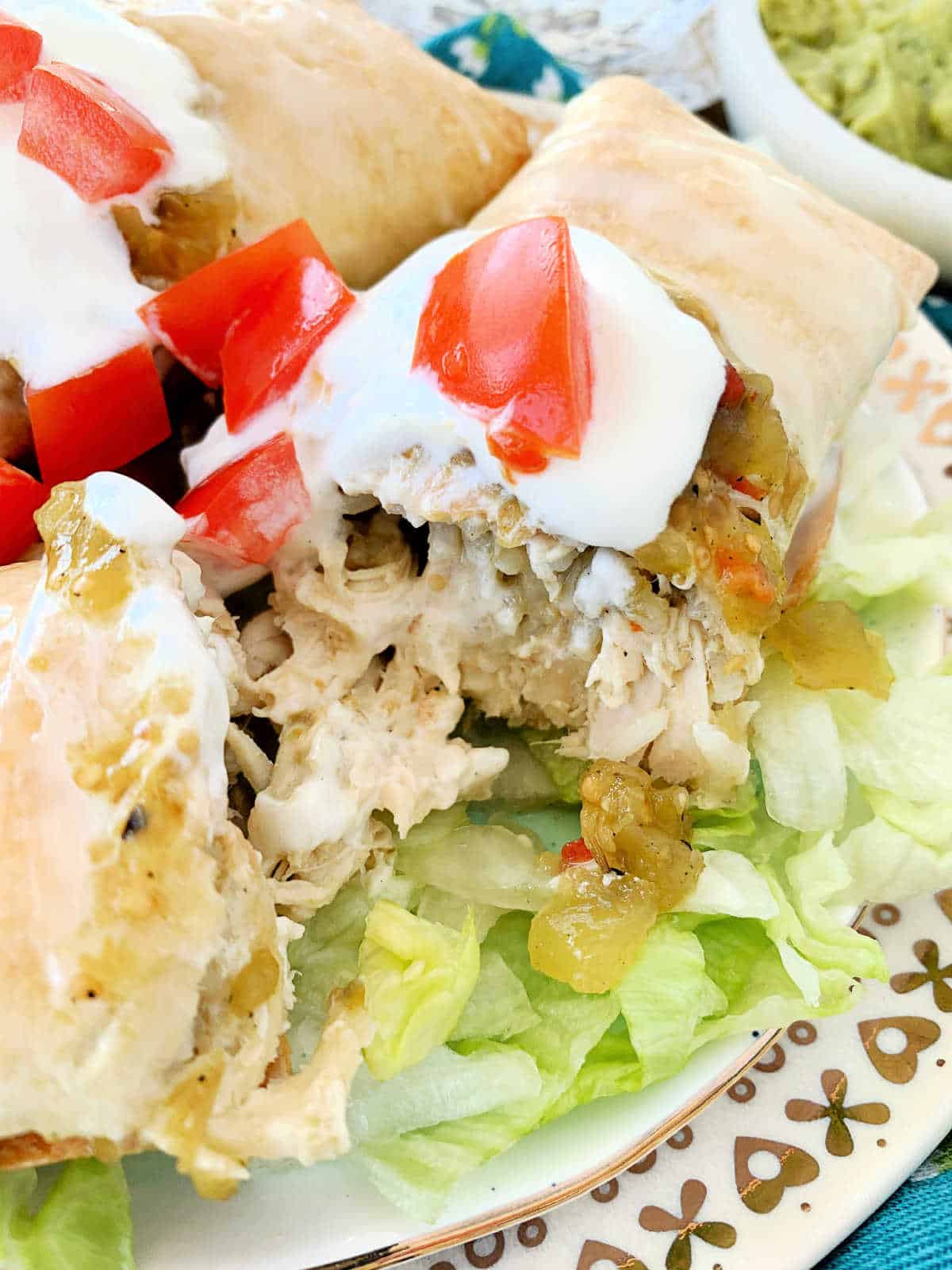 showing a chimichanga cut in half to see the filling