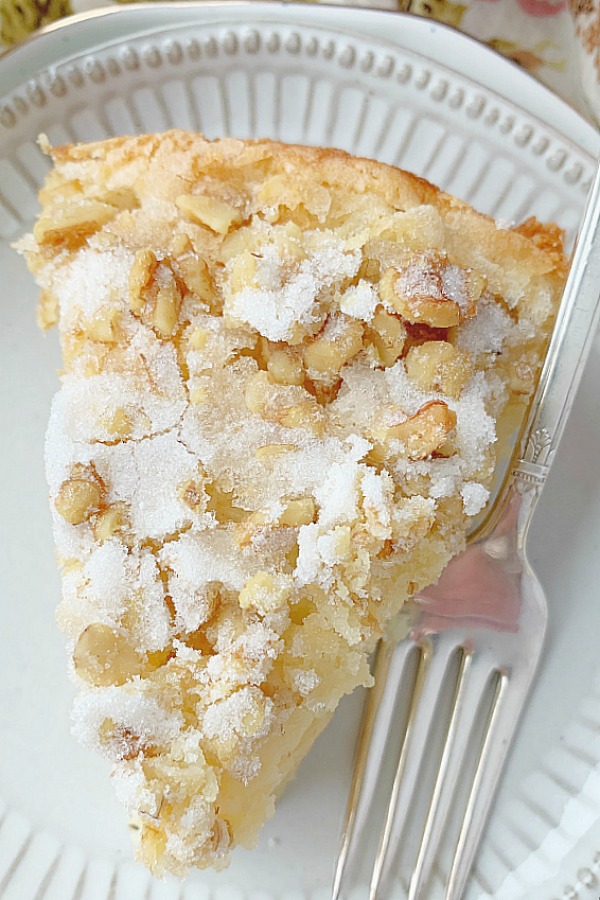 slice of french country apple cake on plate