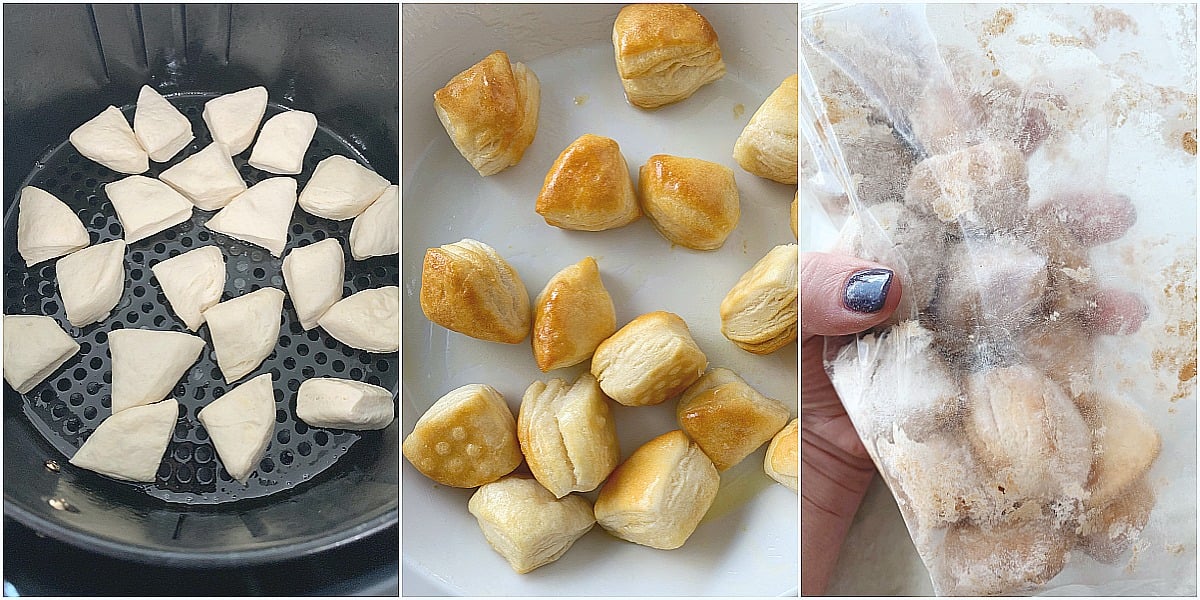 air fryer donut bites collage