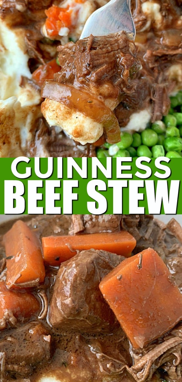 Slow Cooker Guinness Beef Stew will have you coming back for seconds even if it's not St. Patrick's Day. The stew is hearty, savory and a little sweet with a secret ingredient you might not guess. via @foodtasticmom