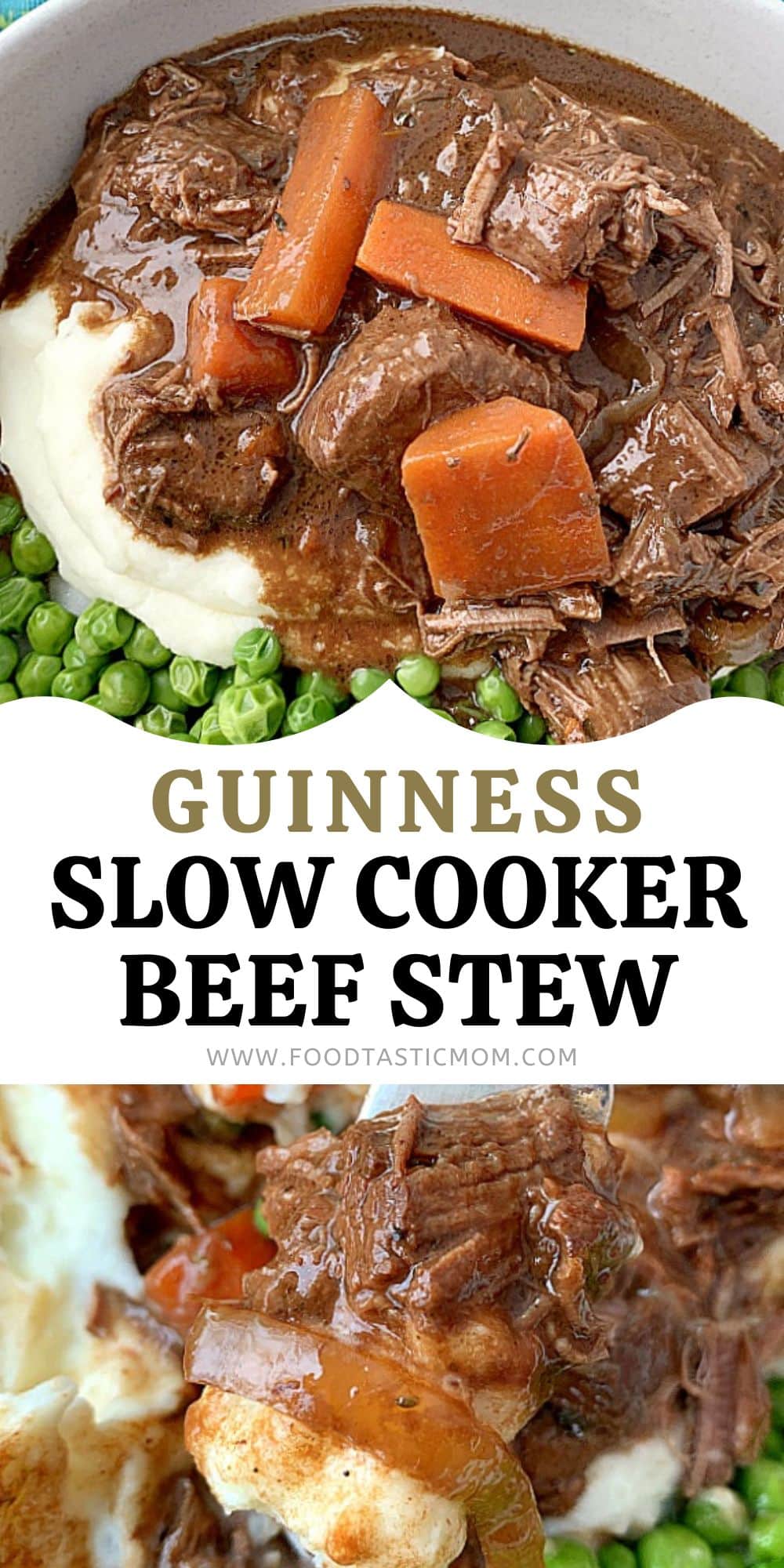 Slow Cooker Guinness Beef Stew will have you coming back for seconds even if it's not St. Patrick's Day. The stew is hearty, savory and a little sweet with a secret ingredient you might not guess. via @foodtasticmom