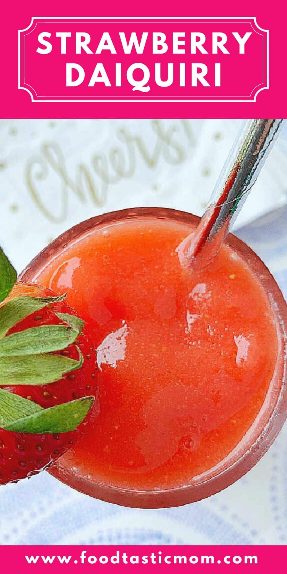 The best strawberry daiquiri is made with simple ingredients - frozen berries, the best rum, strawberry jam, powdered sugar and cardamom. via @foodtasticmom