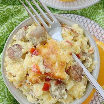 bowl of loaded grits breakfast casserole