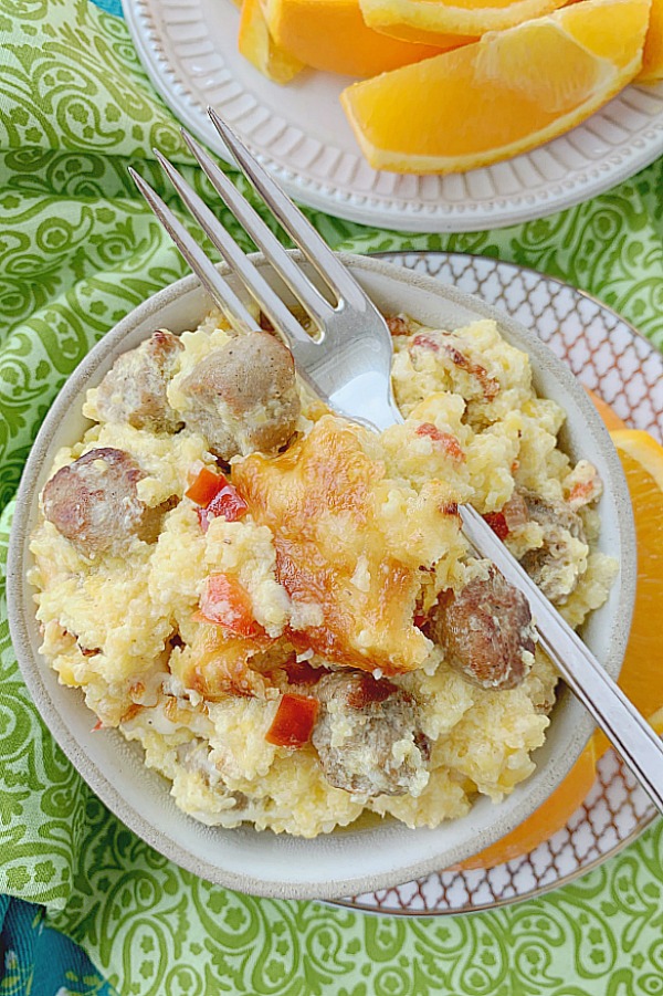 bowl of loaded grits breakfast casserole