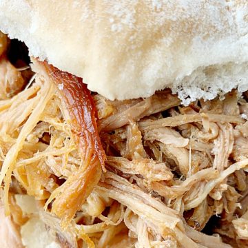 close up of pulled pork sandwich