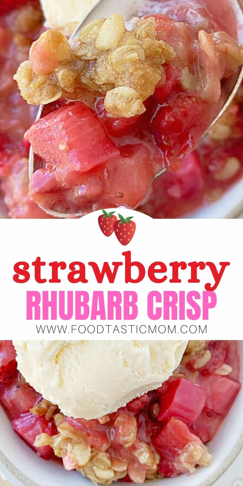 Strawberry Rhubarb Crisp is a delightfully sweet and tart dessert that takes just a few minutes to get into the oven. via @foodtasticmom