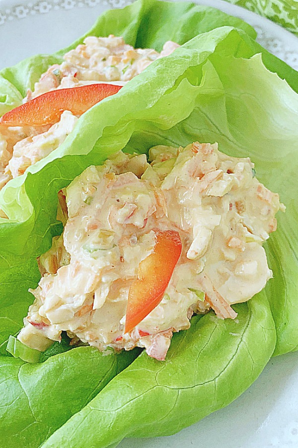 close up of thai chicken salad lettuce wraps