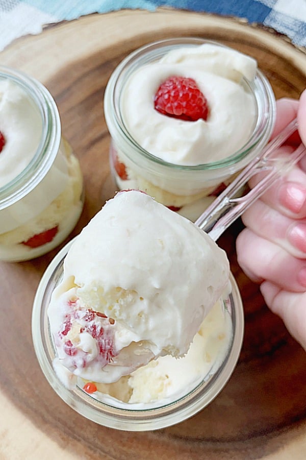 spoonful of raspberry peach tea trifle