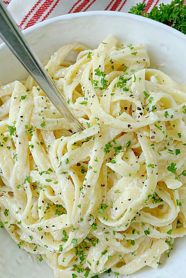 bowl full of alfredo pasta