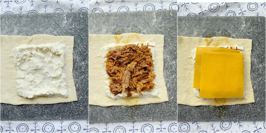 collage of how to assemble pot roast pockets