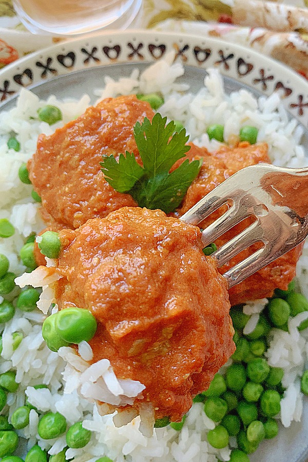 indian chicken meatball on a fork