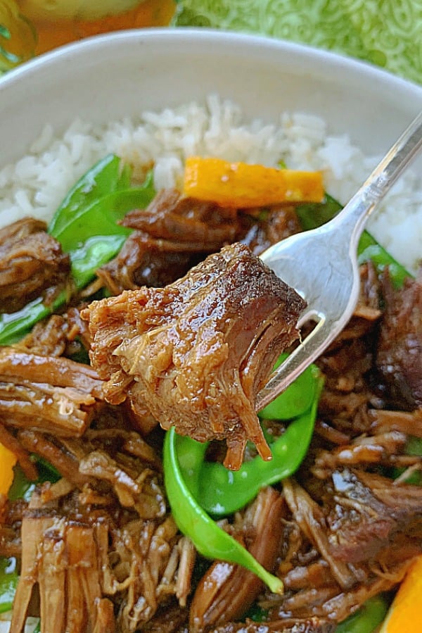 crispy crockpot orange beef fork