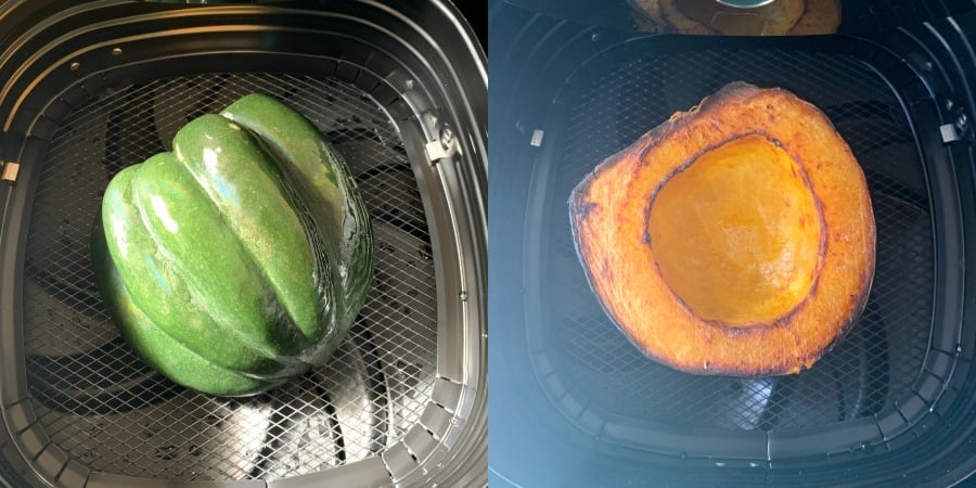 collage of air fryer acorn squash