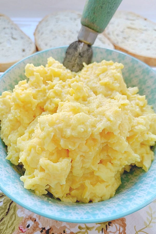 bowl full of creamy scrambled eggs