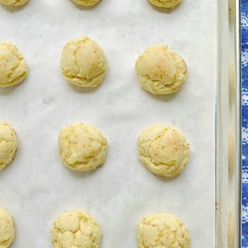 overhead view of baked gougeres - classic french cheese puffs