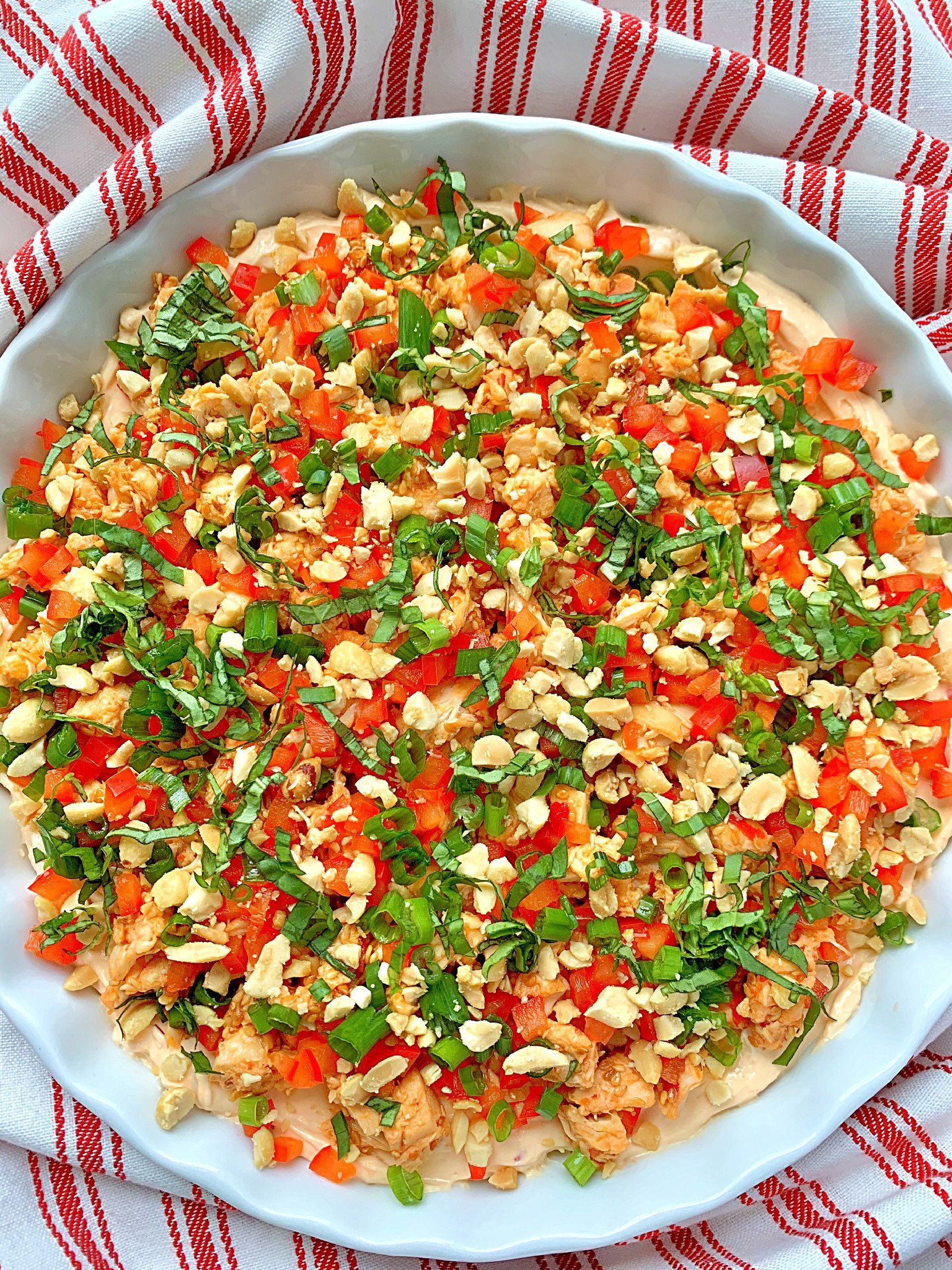 overhead view of thai chili chicken dip