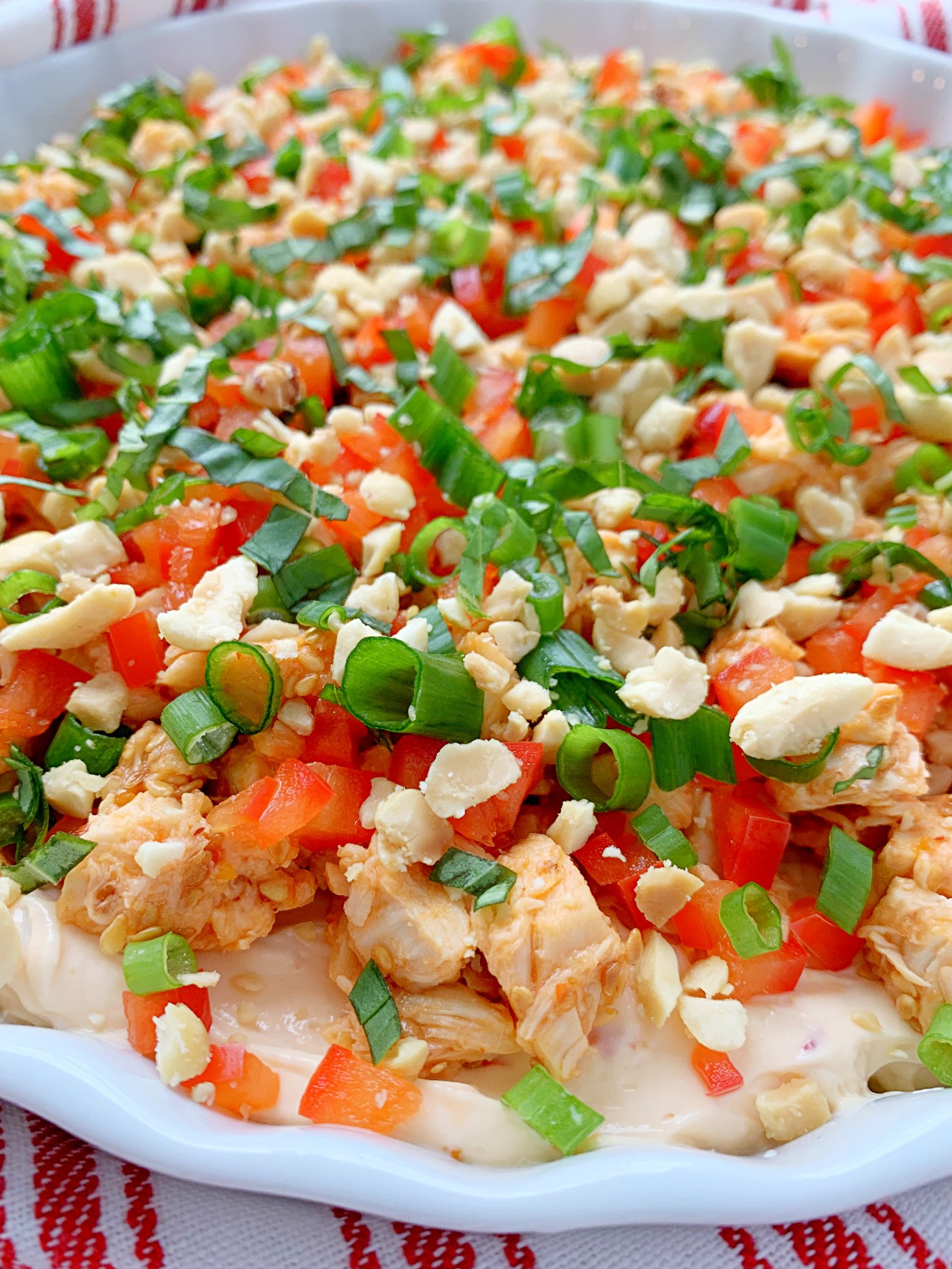 close up view of thai chili chicken dip