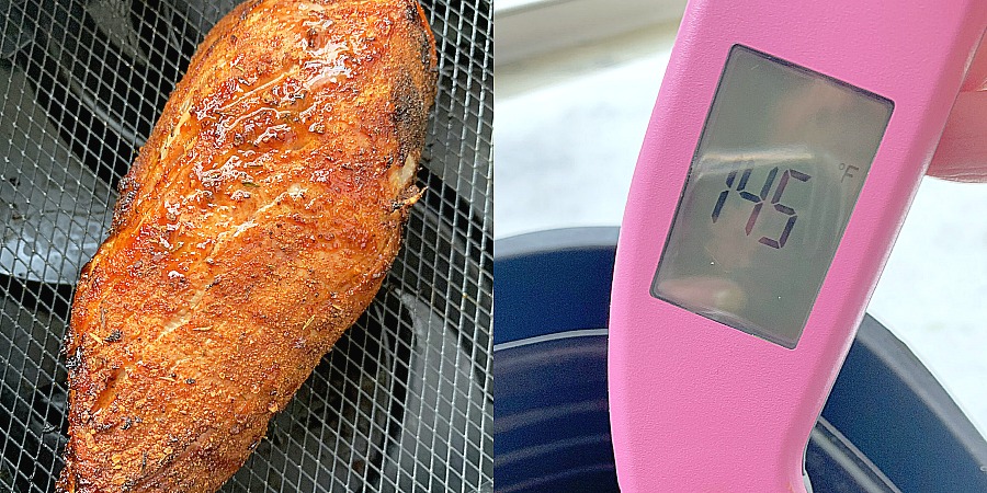 checking temperature of pork tenderloin
