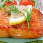 side view of air fryer salmon