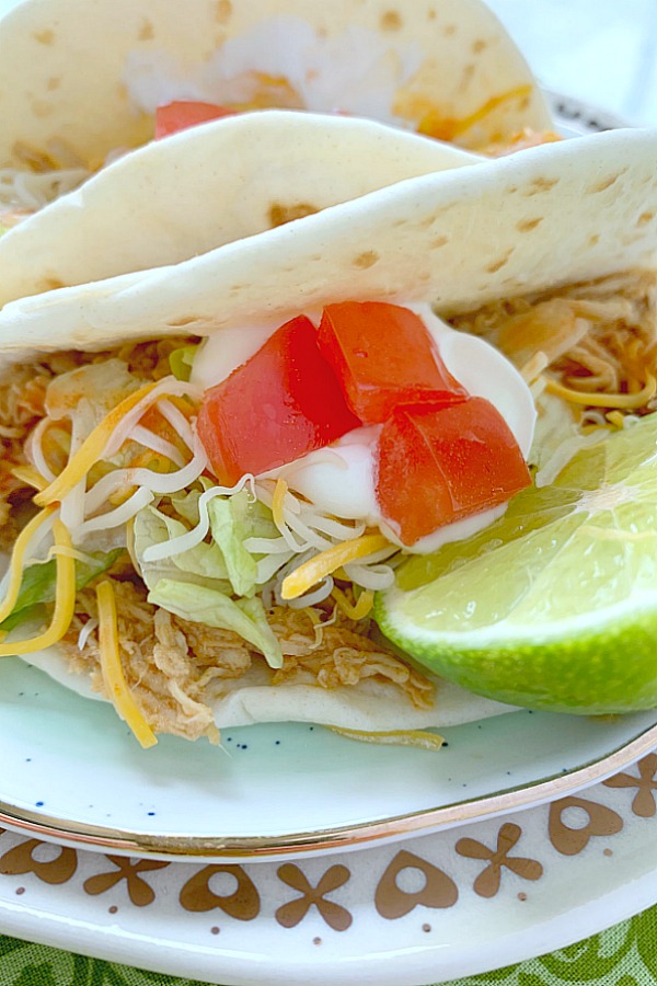 close up of crockpot chicken taco