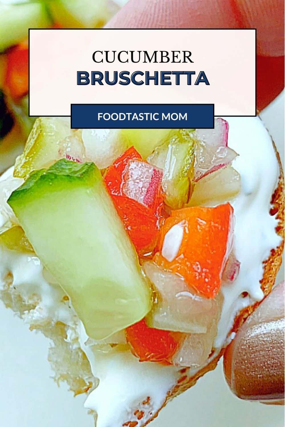 Cucumber Bruschetta is a mix of fresh cucumbers, pickles, red pepper, onion and dill that is so simple to make and sure to be a crowd pleaser. via @foodtasticmom