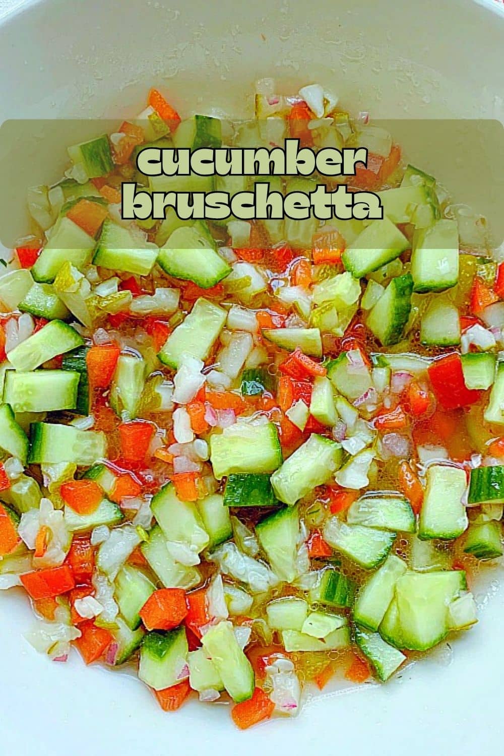 Cucumber Bruschetta is a mix of fresh cucumbers, pickles, red pepper, onion and dill that is so simple to make and sure to be a crowd pleaser. via @foodtasticmom