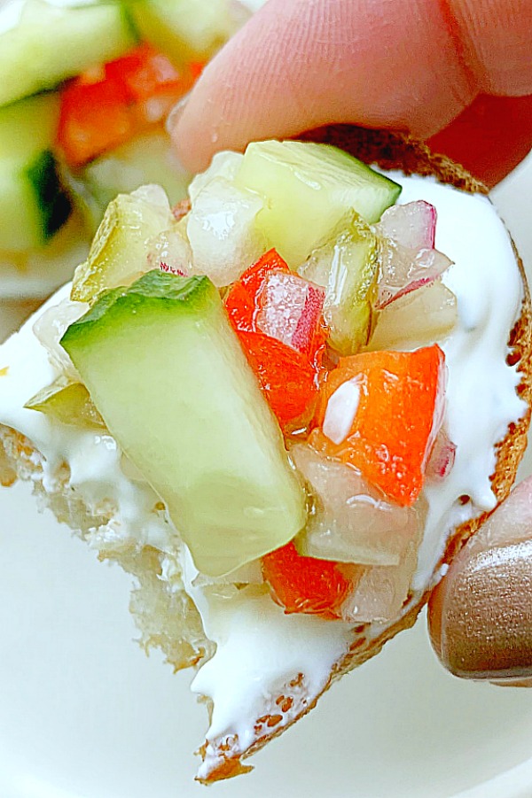 take a bite of cucumber bruschetta