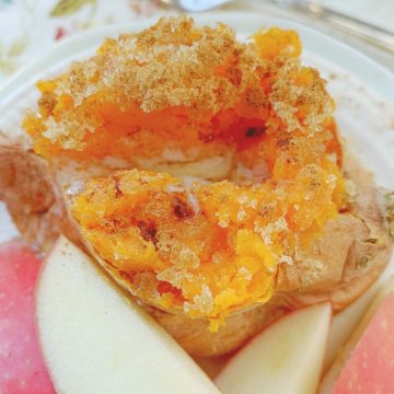 sweet potato on plate with sliced apples