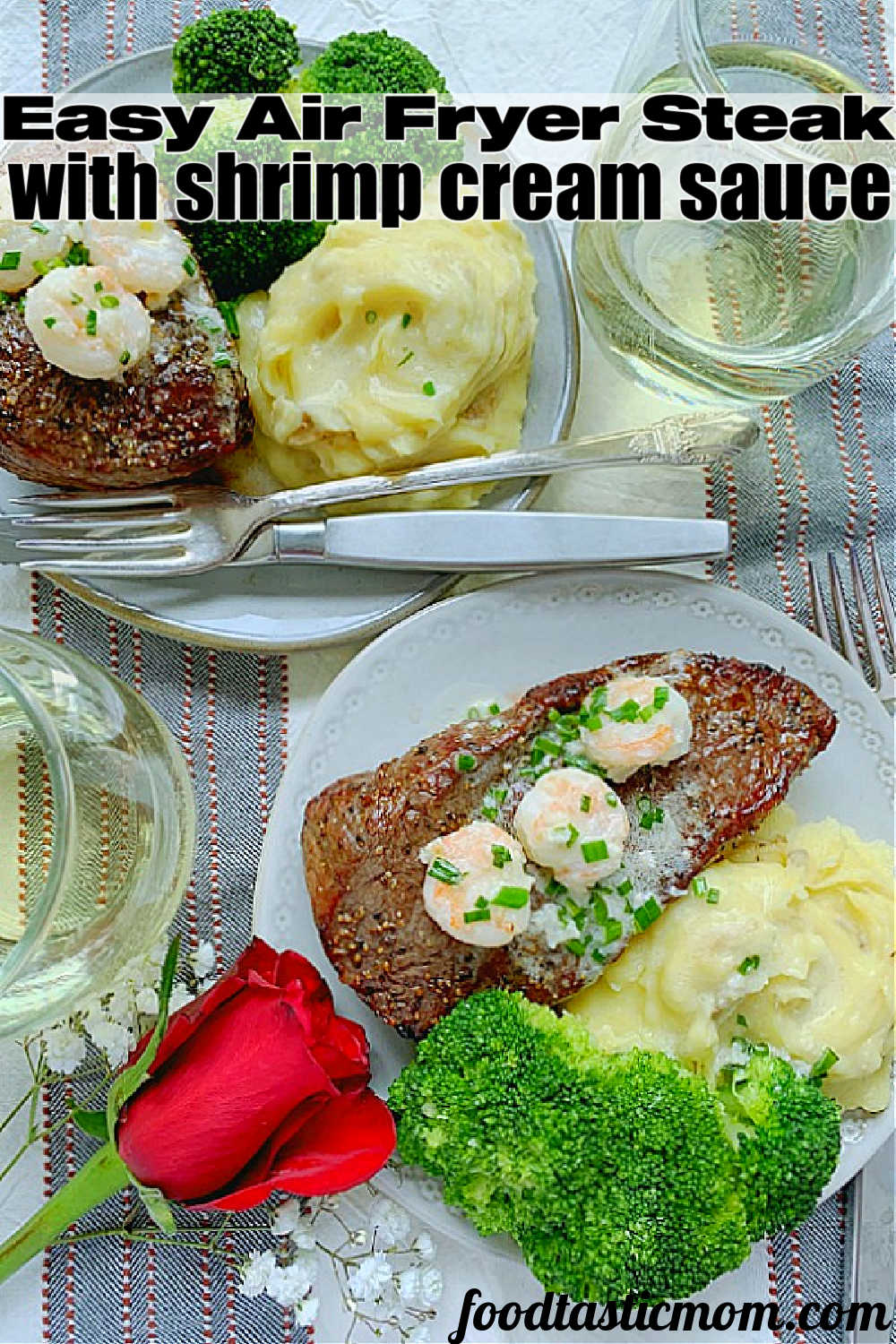 Air Fryer Steak with Shrimp Cream Sauce | Foodtastic Mom #ad #ohbeef #airfryersteak #steakrecipes #datenightdinnerrecipes #valentinesday via @foodtasticmom