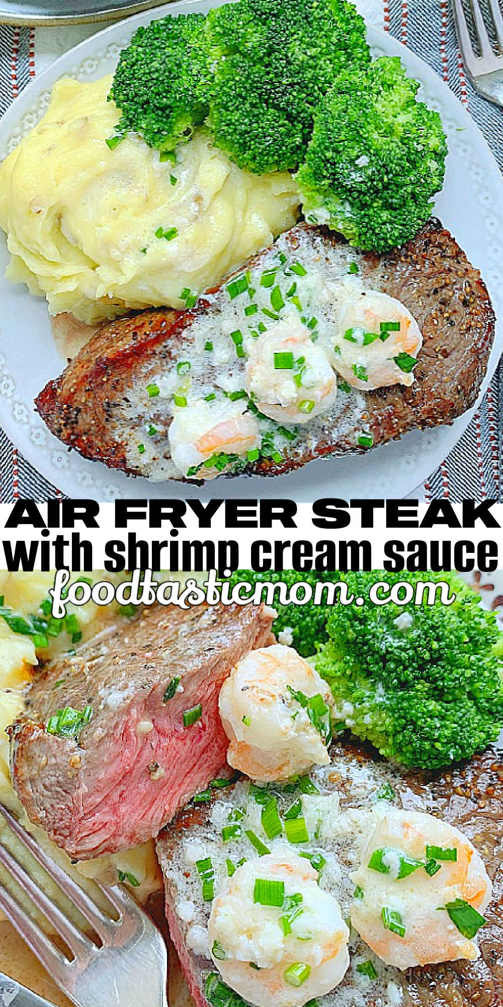 Air Fryer Steak with Shrimp Cream Sauce | Foodtastic Mom #ad #ohbeef #airfryersteak #steakrecipes #datenightdinnerrecipes #valentinesday via @foodtasticmom