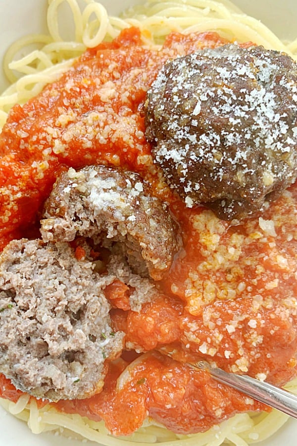 air fryer meatball sliced in half