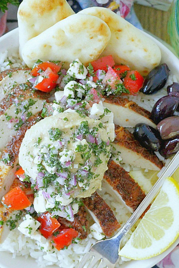 greek chicken rice bowls